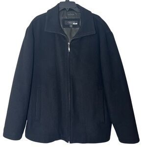 Claiborne Mens Italian Wool Blend Coat Size L Black Sleek Zip Up Winter Warm